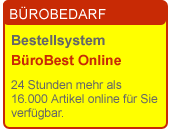Bürobedarf: unser Bestellsystem BüroBest online. 24 Stunden mehr als 16.000 Artikel online für Sie verfügbar! 